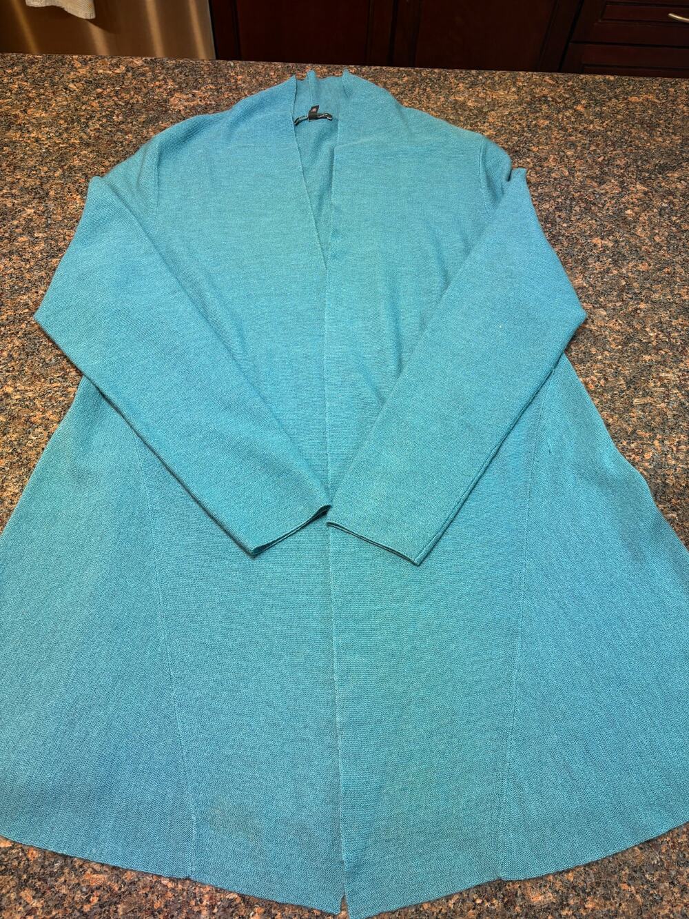 Eileen Fisher Teal Merino Wool Cardigan Size M FLAW